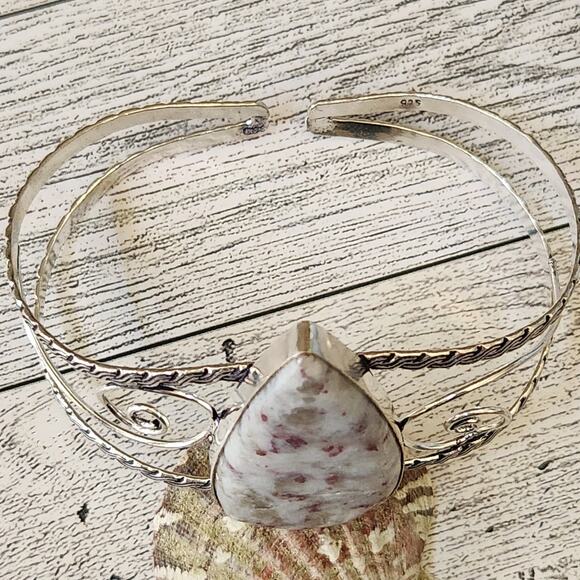 Wide Silver Cuff, Fire Whisper Cinnabrite Cuff Bracelet - Picture 5 of 9